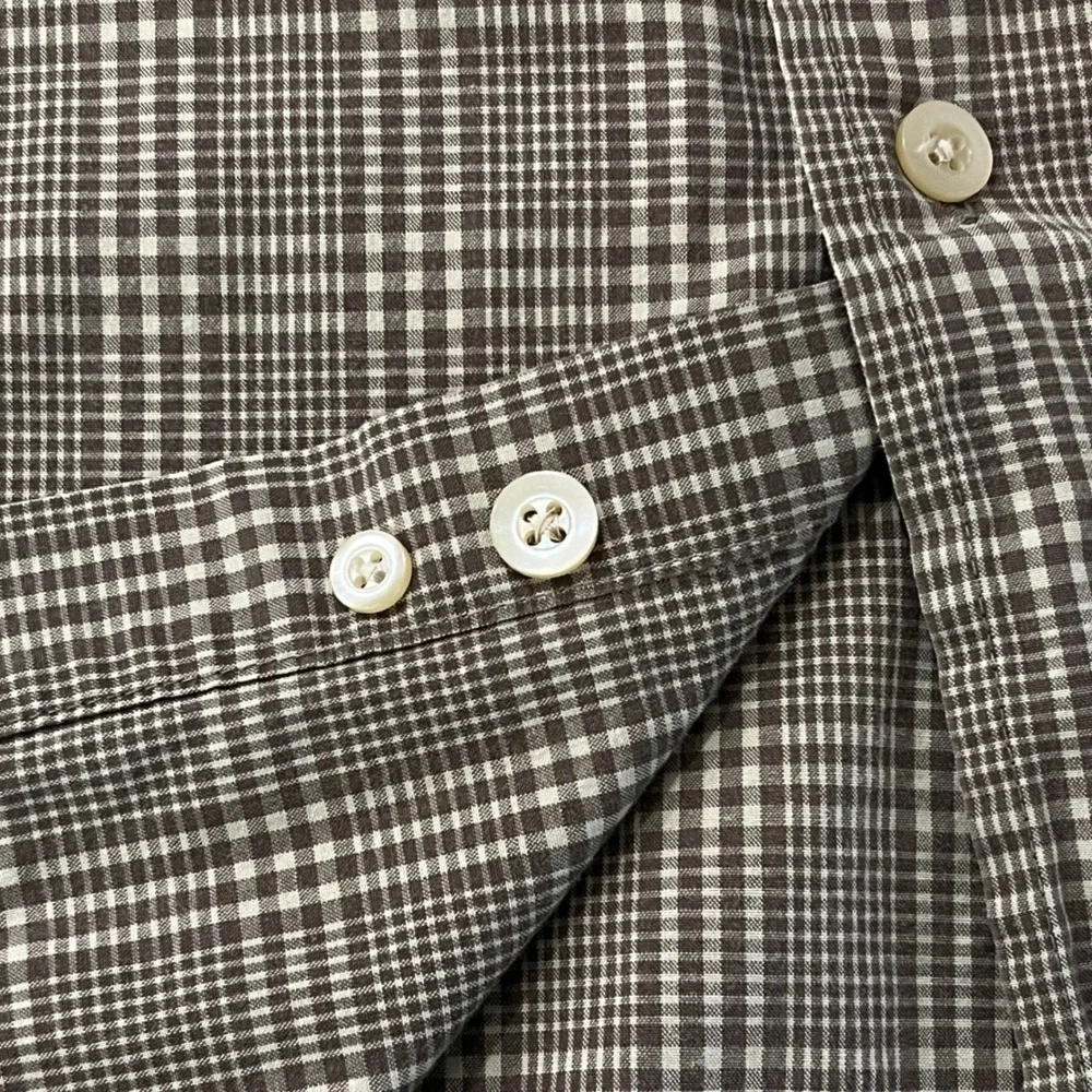 J. Crew Mens Button Down Shirt L Brown Plaid Cotton Short Sleeve Office Casual